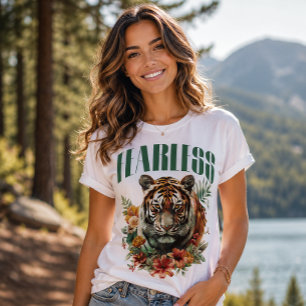 T-shirt Typographie intrépide au tigre floral