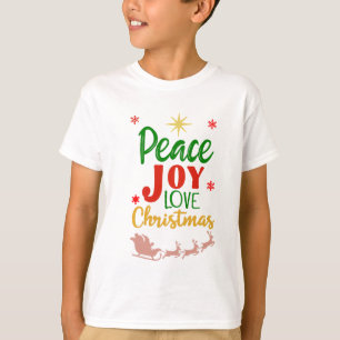 T-shirt Typographie Moderne Colorée de Noël Paix Joie Amou