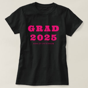 T-shirt Typographie moderne Gras Rétro Diplôme Rose Chaud