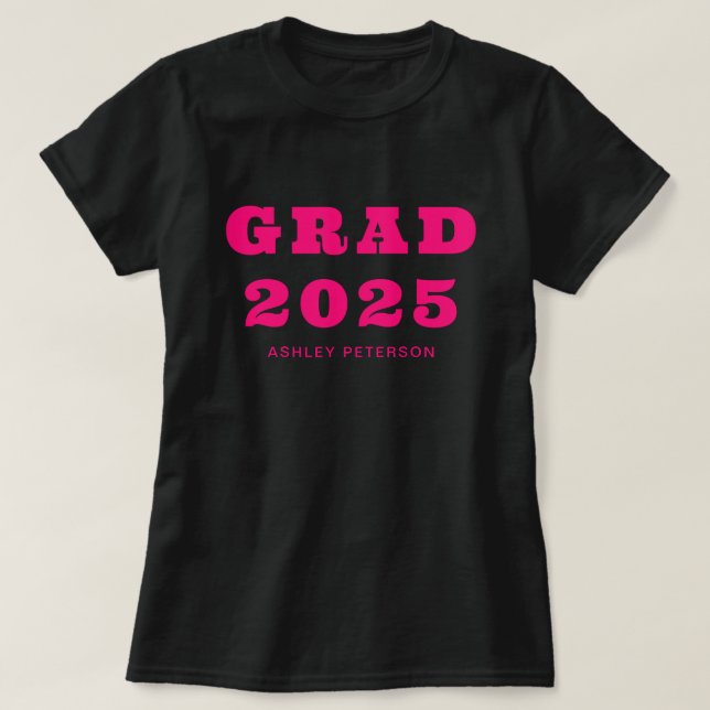 T-shirt Typographie moderne Gras Rétro Diplôme Rose Chaud (Design devant)