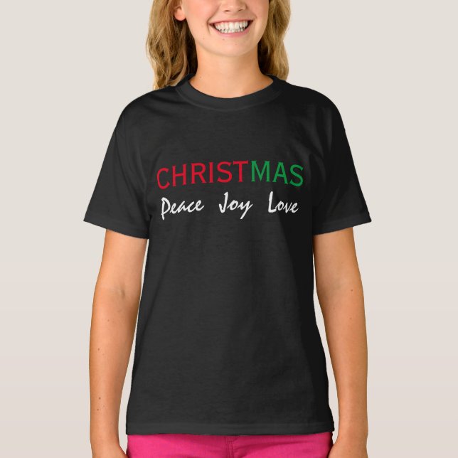 T-SHIRT TYPOGRAPHIE PAIX JOIE AMOUR NOËL (Devant)