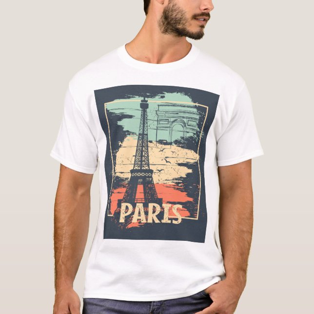 T-shirt Typographie parisienne : affiche Eiffel abstraite. (Devant)