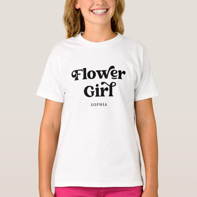 T-shirt Typographie Rétro Bohème Simple | Fille aux Fleurs (Devant)