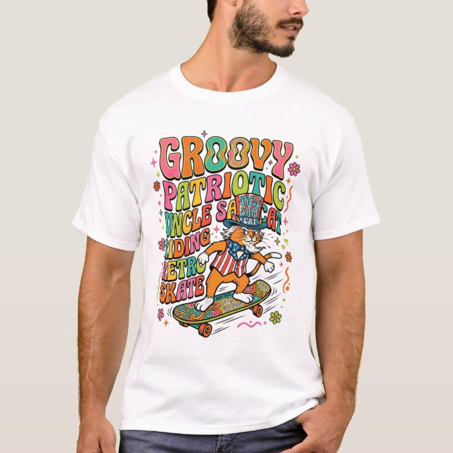 T-Shirt Typographie Rétro Chat Oncle Sam Patriotiq (Devant)