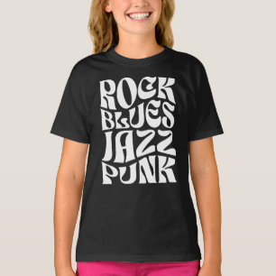 T-shirt Typographie Rock, Blues, Jazz, Punk