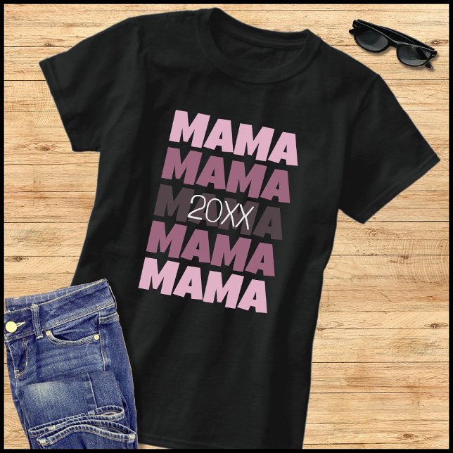 T-shirt Typographie rose répétée promue maman 2026 (Créateur téléchargé)