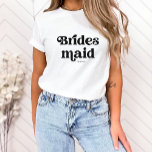 T-shirt Typographie simple de Boho Retro | Bridesmaid<br><div class="desc">Ce T-shirt simple et tendance,  avec le mot "femme de ménage" dans la typographie noire rétro,  et un espace pour son nom,  est le cadeau idéal pour les membres de votre fête de mariage.</div>