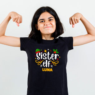 T-shirt Typographie Sœur Elfe Amusement Famille Assortie