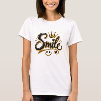 T-shirt Typographie Sourire Doré Luxueux avec Couronne