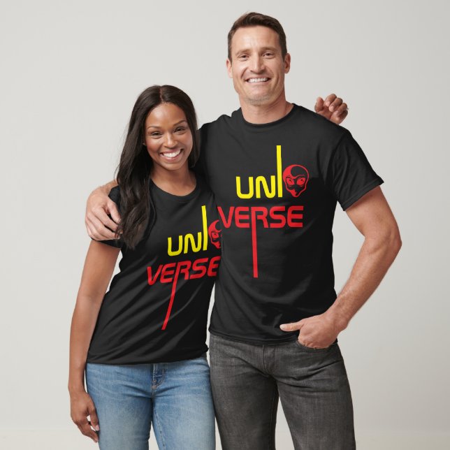 T-shirt Typographie Universe avec design de visage Alien (Unisexe)