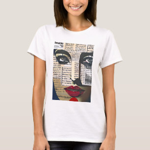 T-shirt Typographie Word Art Lady Yeux et lèvres rouges