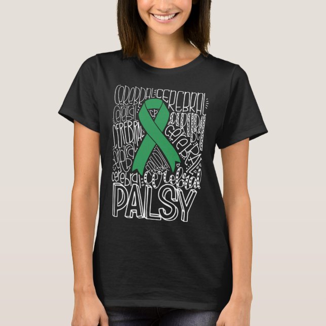 T-shirt Typography Green Ribbon Cerebral Palsy CP Awarenes (Devant)