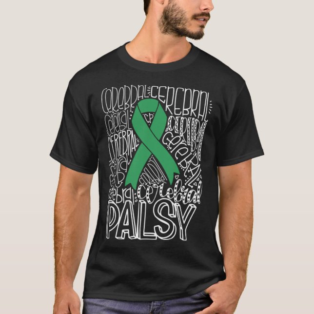 T-shirt Typography Green Ribbon Cerebral Palsy CP Awarenes (Devant)