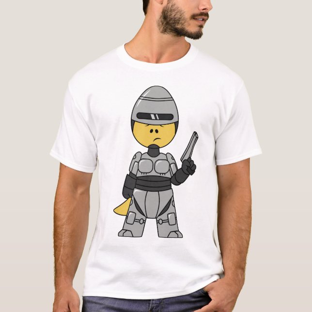 T-shirt Tyrannosaurus Rex Habillé Comme Robocop. (Devant)