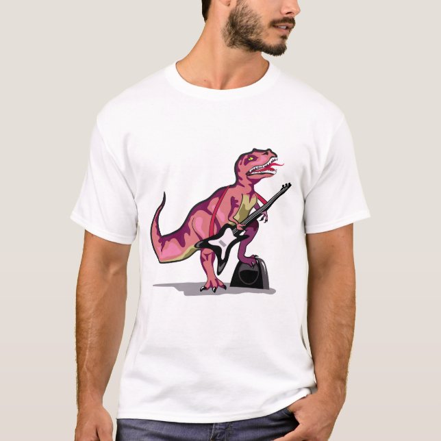 T-shirt Tyrannosaurus Rex Jouant La Guitare. (Devant)
