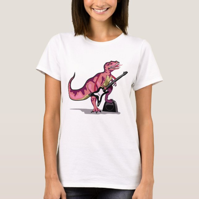 T-shirt Tyrannosaurus Rex Jouant La Guitare. (Devant)