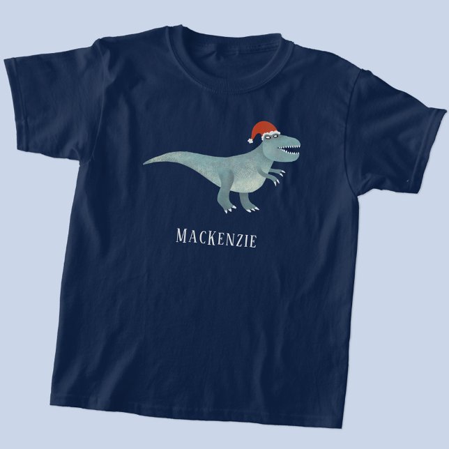 T-shirt Tyrannosaurus Rex Noël Santa Hat Personnalisé (Fun personalized name text Tyrannosaurus Rex in a Christmas Santa hat t-shirt)