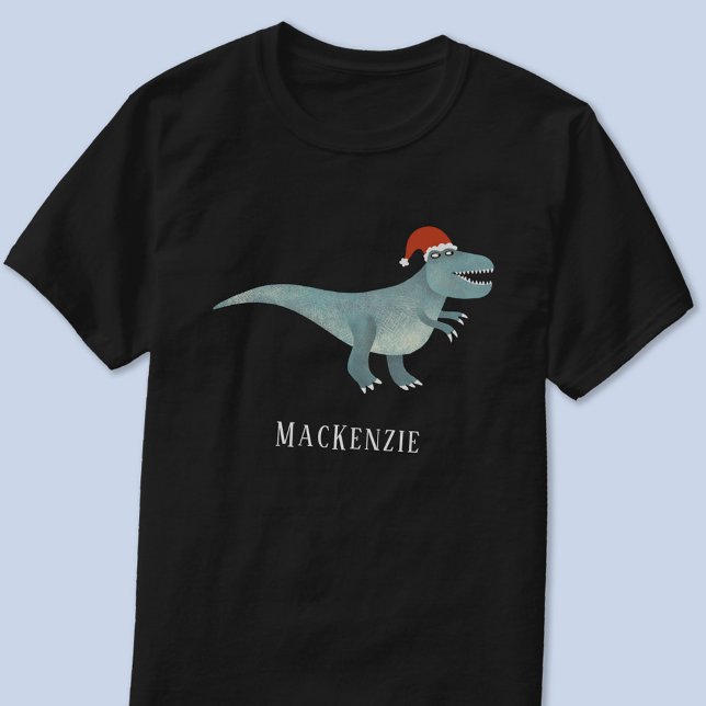 T-shirt Tyrannosaurus Rex Noël Santa Hat Personnalisé (Fun personalized name text Tyrannosaurus Rex in a Christmas Santa hat t-shirt)