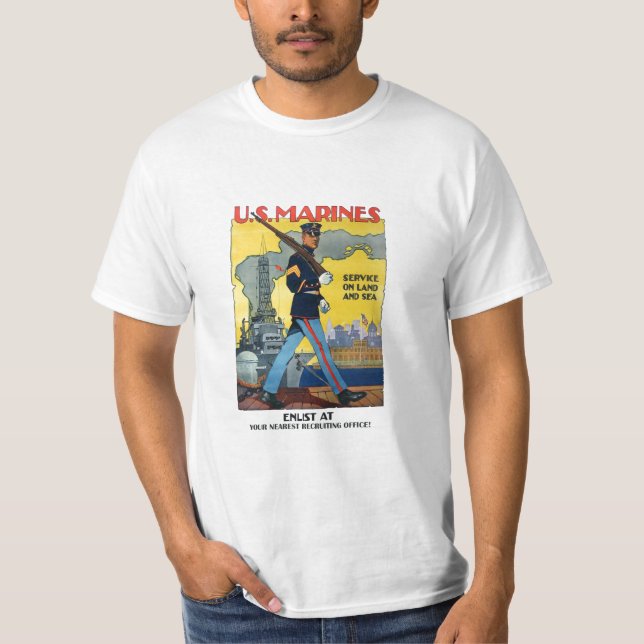T-shirt U.S. Marines : Service sur la terre et la mer ! (Devant)