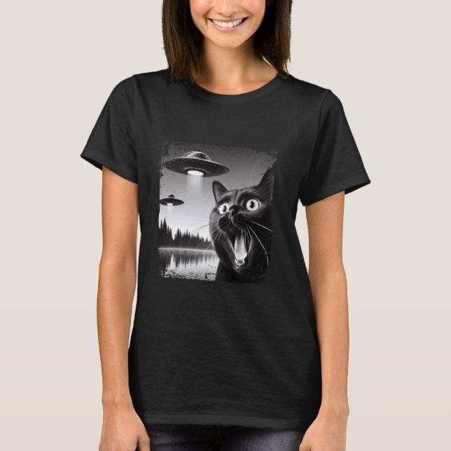 T-shirt UFO Alien Chat Selfie Funny Graphic Chat Mème (Devant)