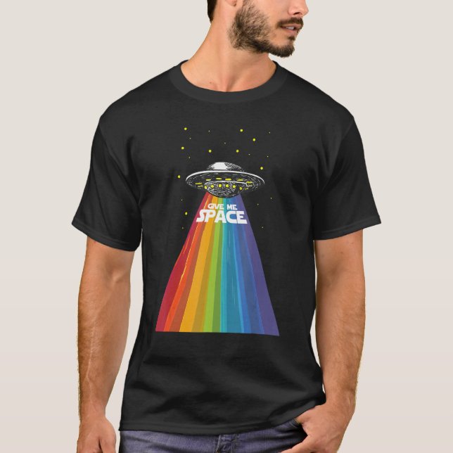 T-shirt Ufo Alien Gay pride Rainbow Space Ship Funny Lgbt (Devant)
