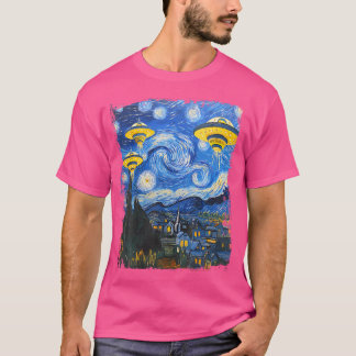 T-shirt Ufo Alien Starry Night Van Gogh Hommes Femmes Enfa