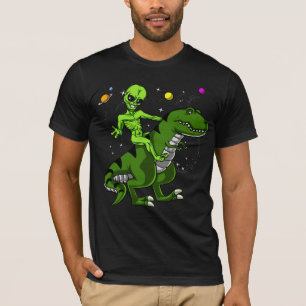 T-shirt UFO de monte étranger de l'espace de dinosaure de