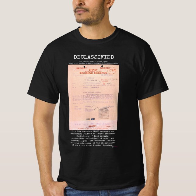 T-shirt UFO - Declassified 331_120752_Numeric_Files_1944–1 (Devant)