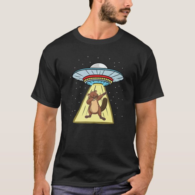 T-shirt Ufo Enlèvement Dabbing Beaver Forest Animal (Devant)