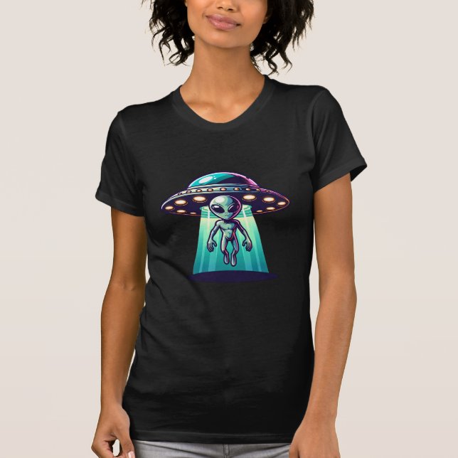 T-shirt UFO et Alien mis à l'échelle (Devant)