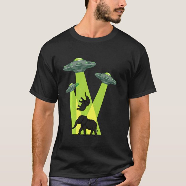 T-shirt Ufo Sci Fi Alien Croyant Eléphant Enduction Anima (Devant)