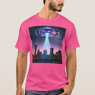 T-shirt Ufo Survoler La Ville En Ligne D'Air La Nuit
