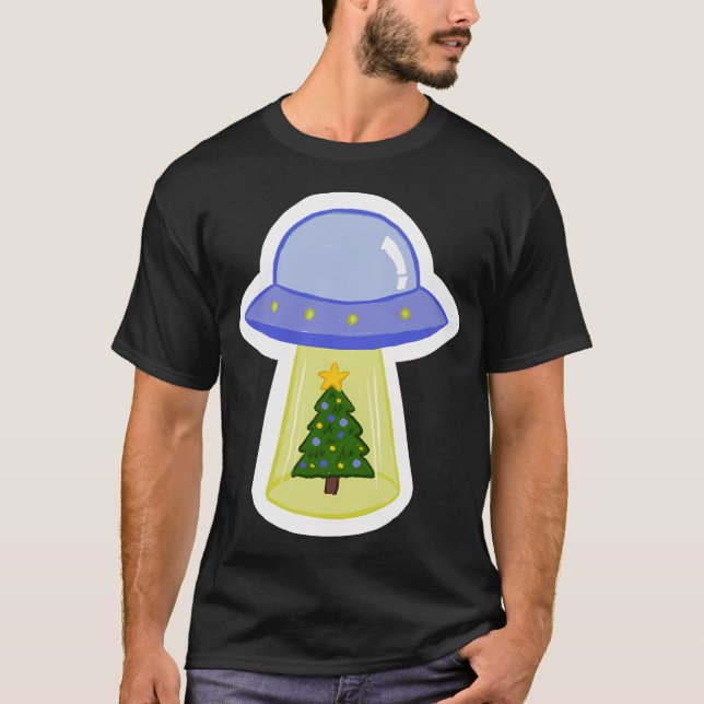 T-shirt Ufo Vole Un Arbre De Noël (Devant)