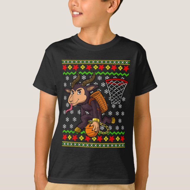 T-shirt Ugly Christmas Sweater Pattern Kids Krampus Basket (Devant)
