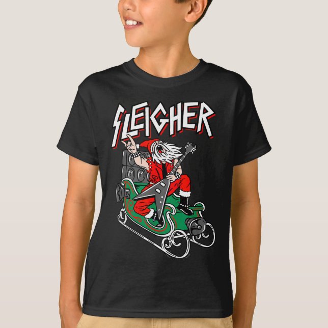 T-shirt Ugly Christmas Sweater Sleigher Heavy Metal Santa  (Devant)