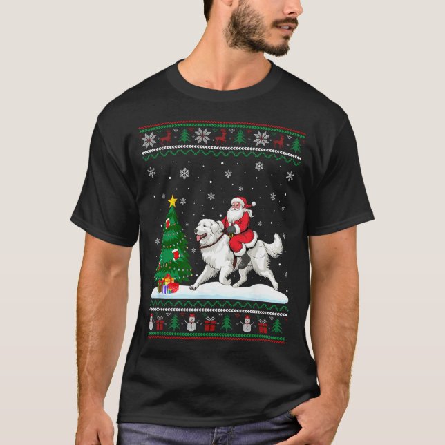 T-shirt Ugly Christmas Tree Lights Santa Riding Great Pyre (Devant)