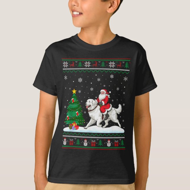T-shirt Ugly Christmas Tree Lights Santa Riding Great Pyre (Devant)