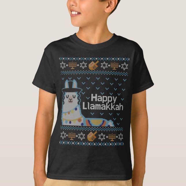 T-shirt Ugly Hanukkah Llama Llamakkah (Devant)