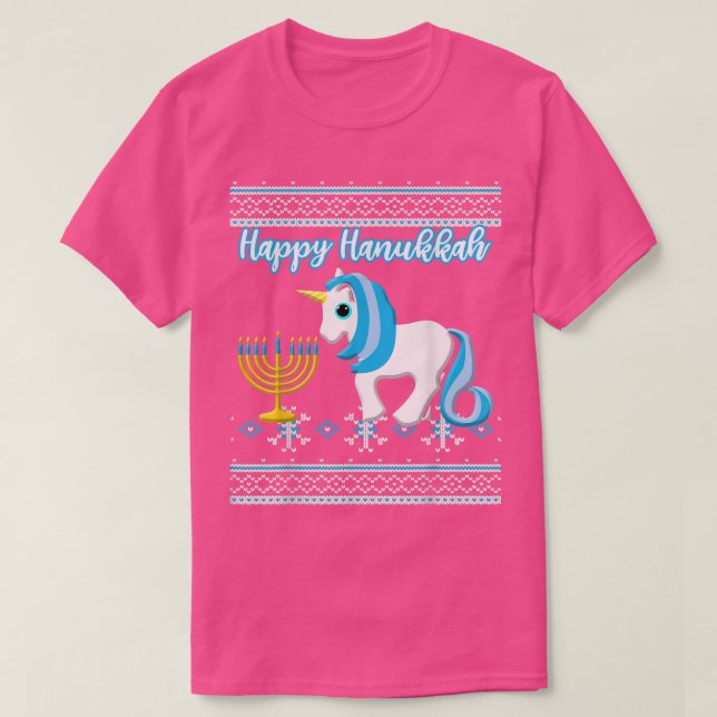T-shirt Ugly Hanukkah  Unicorn Menorah  (Design devant)