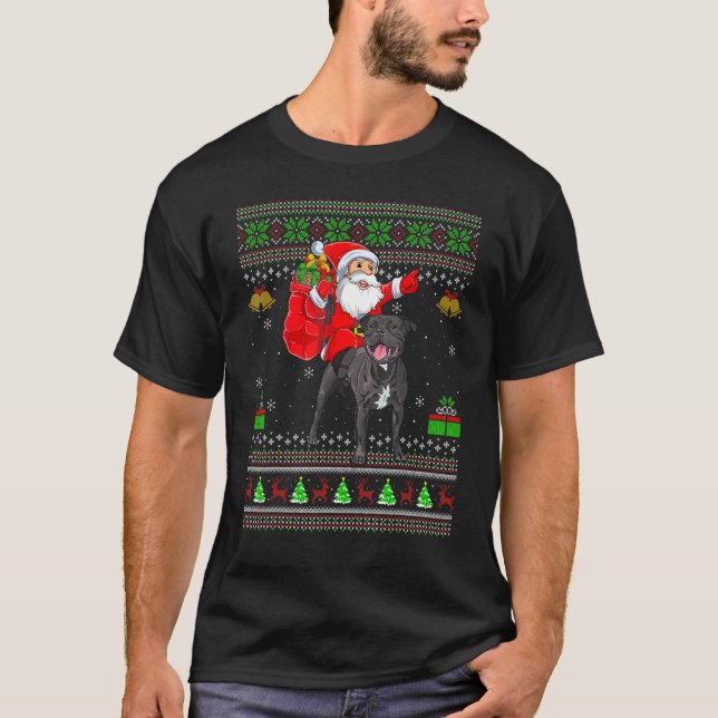 T-shirt Ugly Santa Riding Staffordshire Bull Terrier Dog C (Devant)