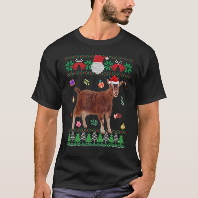 T-shirt Ugly Sweater Christmas Animals Santa Goat (Devant)