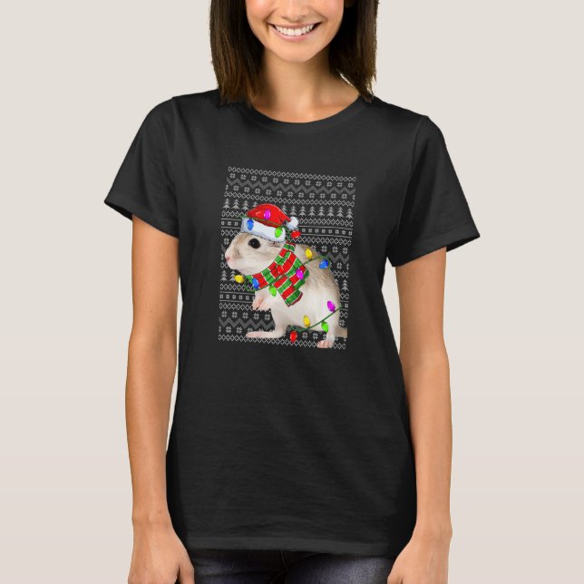 T-shirt Ugly Sweater Christmas Gerbil  Santa Hat Animals (Devant)