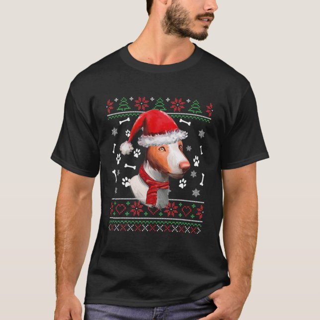 T-shirt Ugly Sweater Christmas Ibizan Hound Santa Hat Paja (Devant)