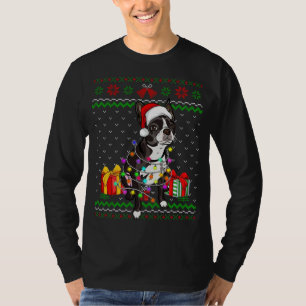 T-shirt Ugly Sweater Christmas Lights Boston Terrier Dog L