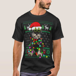 T-shirt Ugly Sweater Christmas Lights Schnauzer Dog Puppy 