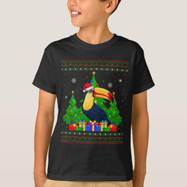 T-shirt Ugly Sweater Christmas Tree Santa Hat Toucans Xmas (Devant)