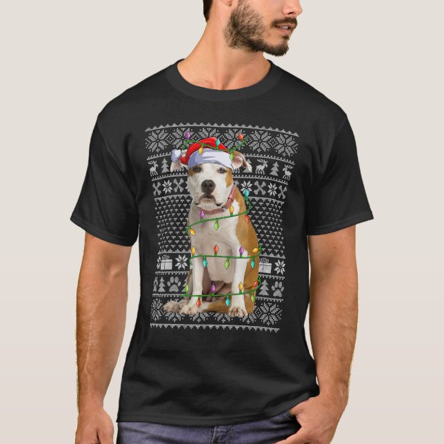 T-shirt Ugly Sweater Style Staffordshire Bull Terrier Dog  (Devant)