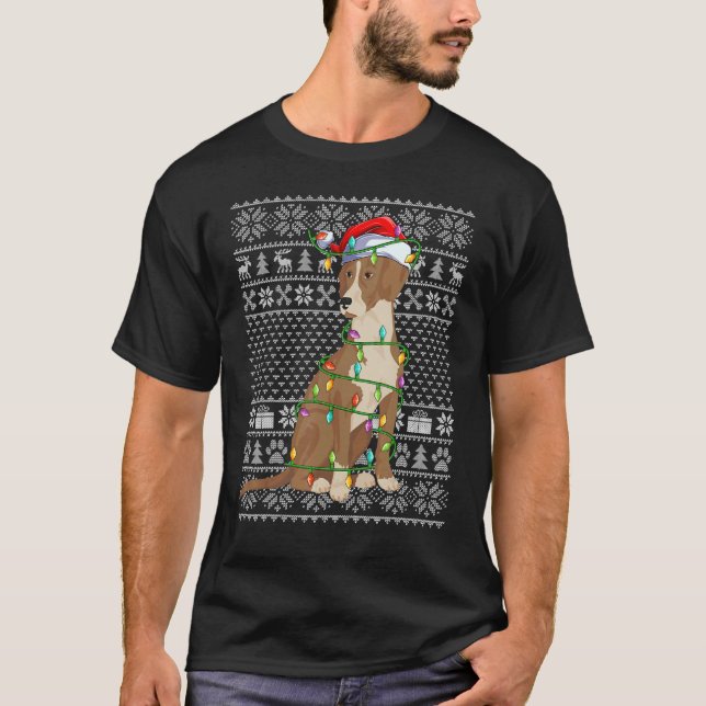T-shirt Ugly Sweater Style Xmas Light Santa Bloodhound Dog (Devant)