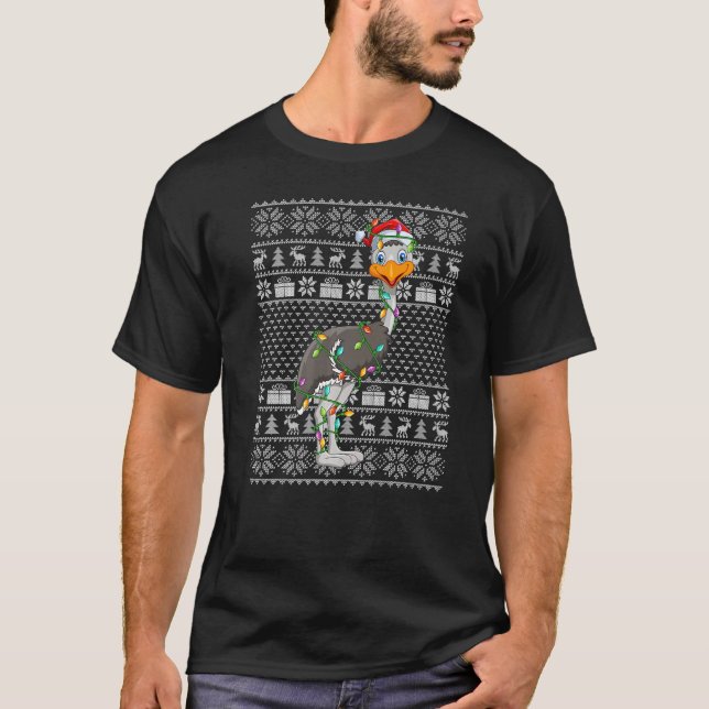 T-shirt Ugly Sweater Style Xmas Lights Santa Emu Bird Chri (Devant)