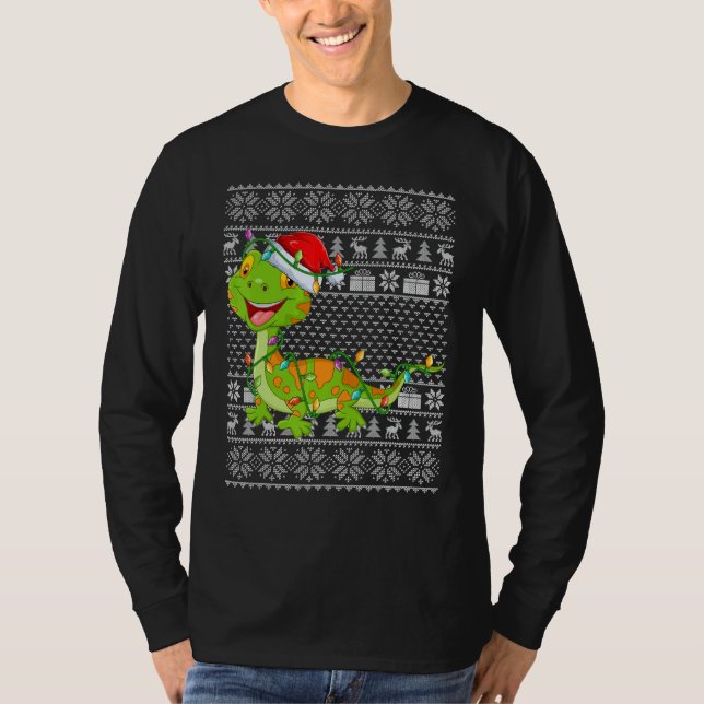 T-shirt Ugly Sweater Style Xmas Lights Santa Gecko Christm (Devant)